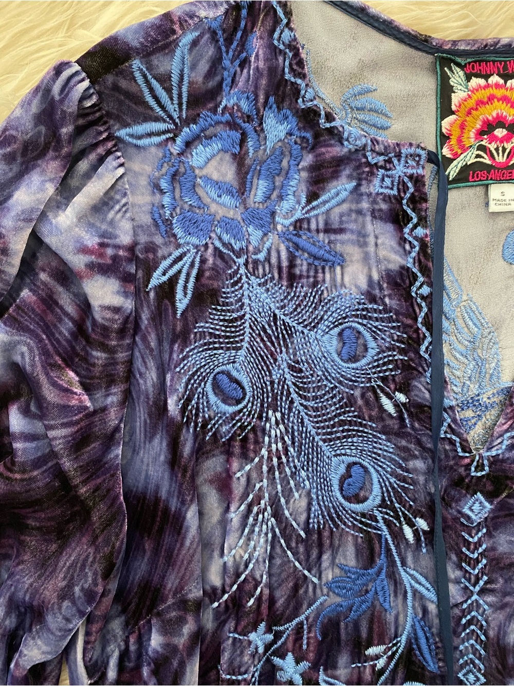 Johnny Was Azure Velvet Relaxed Dress Croatian Dreams Blue Purple Embroidered S - Picture 4 of 13